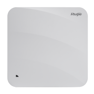 Equipamento eletrônico branco quadrado com texto Ruijie