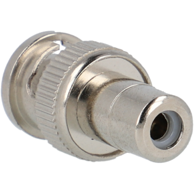 Adaptador metálico prateado com ranhuras e conector cilíndrico