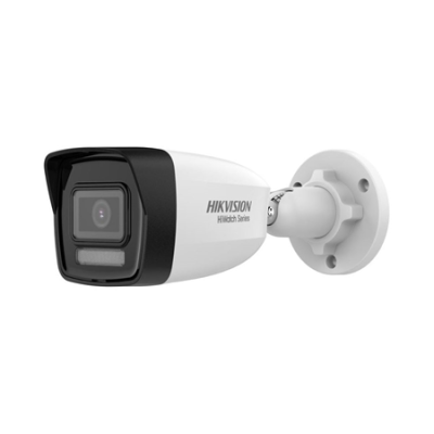 Câmara de vigilância HIKVISION HiWatch Series branca e preta com suporte de fixação círculo branco
