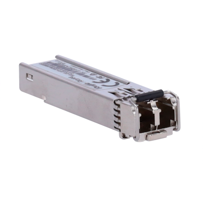 Módulo transceptor óptico SFP metálico prateado com conector