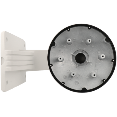 Suporte de parede para câmara de segurança branco com base metálica circular prateada
