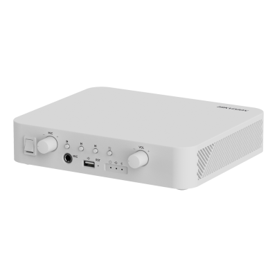 Dispositivo eletrónico branco com botões e portas frontais e marca HIKVISION