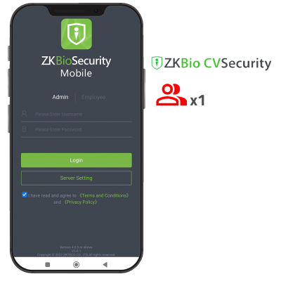 smartphone com ecrã de login da aplicação ZKBioSecurity Mobile