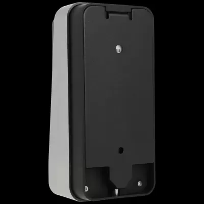 Dispositivo eletrônico retangular cinza e preto com parafusos