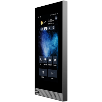 Painel digital retangular com ecrã táctil a cores e moldura cinza