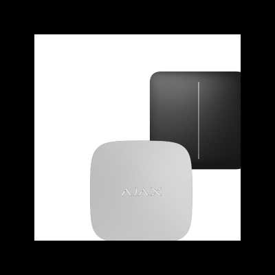 Dois dispositivos quadrados preto e branco com texto AJAX e linha branca