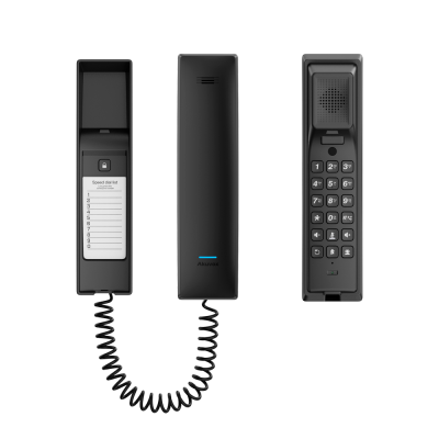 Telefone fixo preto com base e auscultador