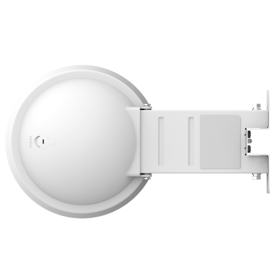 Dispositivo electrónico circular branco com base retangular e porta Ethernet