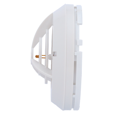 Dispositivo elétrico branco com grelha e componente amarelo