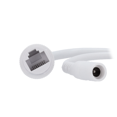 Cabo branco com conector RJ45 fêmea e conector DC macho