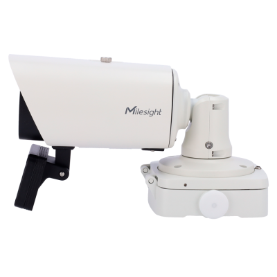 Câmara de vigilância branca da marca Milesight com suporte preto