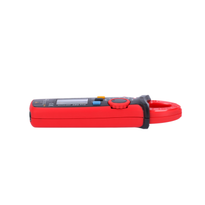 Aparelho de medição digital vermelho e preto com visor LCD e botões coloridos