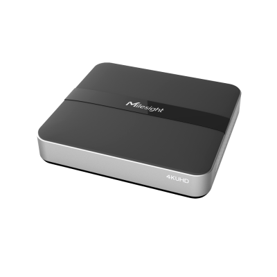 Aparelho preto e prateado com texto Milesight e 4KUHD
