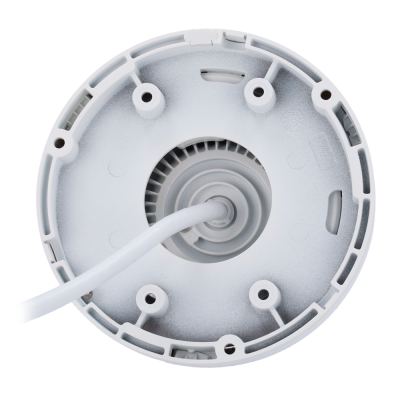 Base circular cinzenta clara com cabo branco e furos de montagem