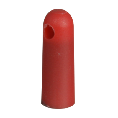 Produto plástico cilíndrico vermelho com buraco lateral