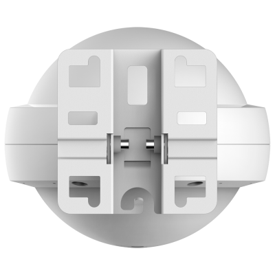 Dispositivo redondo branco com estrutura de montagem cinza clara