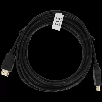 Cabo HDMI preto enrolado com etiqueta Made in China