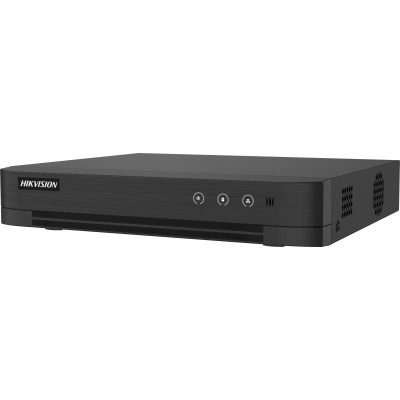 Aparelho eletrônico preto da marca HIKVISION com LEDs indicadores