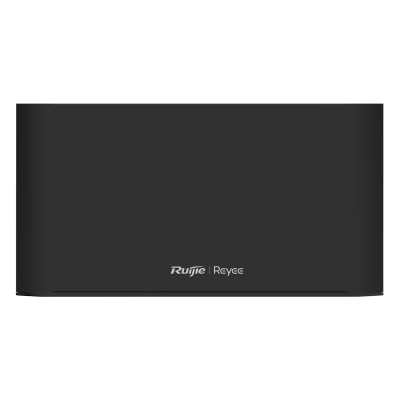 Aparelho eletrônico preto com texto 'Ruijie | Reyee'