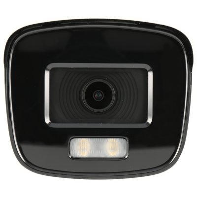 Câmera de segurança preta com lente e luz LED dupla