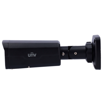 Câmara de vigilância preta com logotipo unv e suporte ajustável