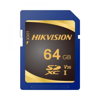 Cartão SDXC HIKVISION 64GB azul e preto com detalhes dourados