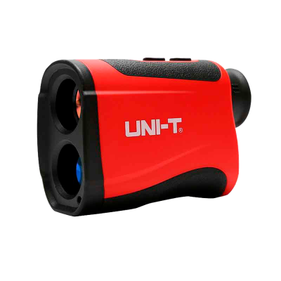 Dispositivo portátil vermelho e preto com texto UNI-T