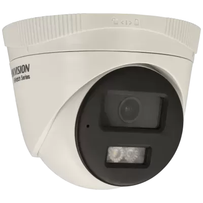 Câmara de segurança Hikvision HiWatch série branca com lente preta e flash LED