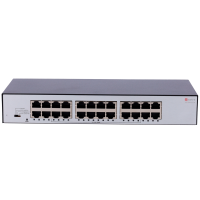 Comutador de rede Ethernet prateado com 24 portas RJ-45