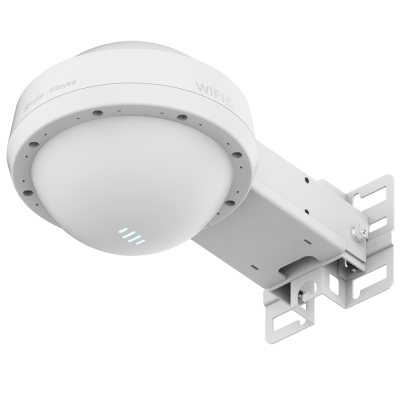 Câmara de segurança branca com suporte metálico e luz LED azul