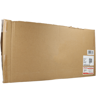 Caixa de cartão retangular com etiquetas e códigos de barras