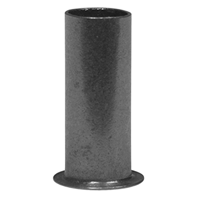 Manga cilíndrica metálica cinzenta com base circular, fundo branco