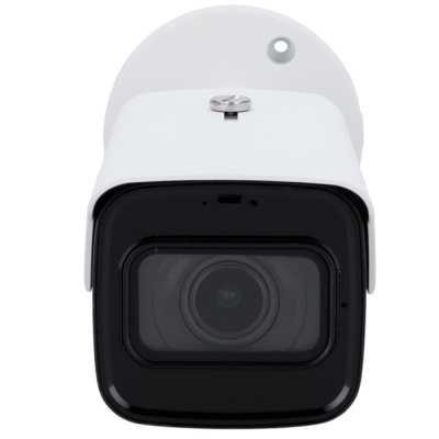 Câmara de vigilância branca com lente preta e base arredondada