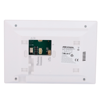 Parte traseira de monitor Hikvision branco com circuitos visíveis