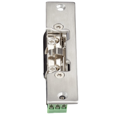 fecho elétrico de metal prateado com conector verde