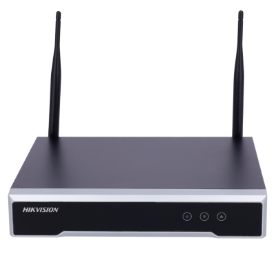 Roteador sem fios Hikvision preto com duas antenas e botões frontais
