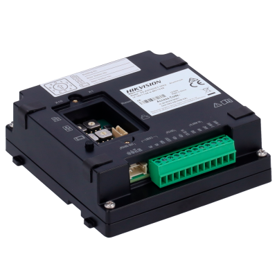 Módulo eletrônico preto HIKVISION com conectores e etiquetas