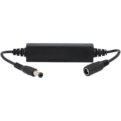 Adaptador de energia preto com conectores macho e fêmea