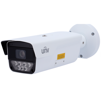 Câmara de vigilância branca com LEDs e logótipo UNV