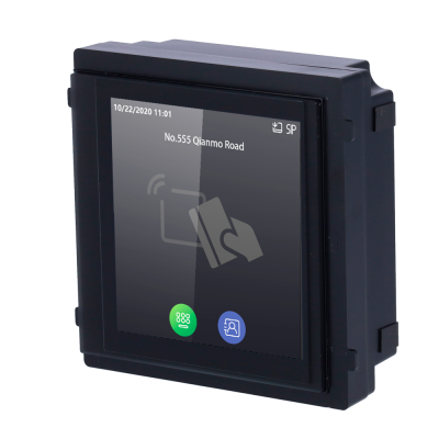 Painel digital quadrado preto com ecrã tátil e texto No.555 Qianmo Road