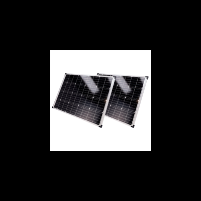 Dois painéis solares com células negras e estrutura metálica prateada