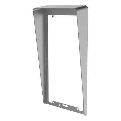 Suporte metálico cinza claro retangular com cantos arredondados e orifícios para fixação