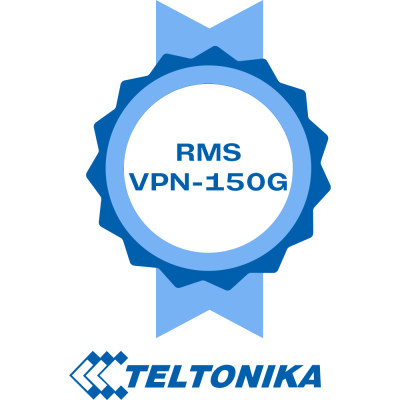Selo azul com texto RMS VPN-150G e logótipo Teltonika