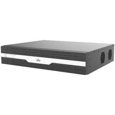 Gravador digital de vídeo preto com painel branco e texto UNV