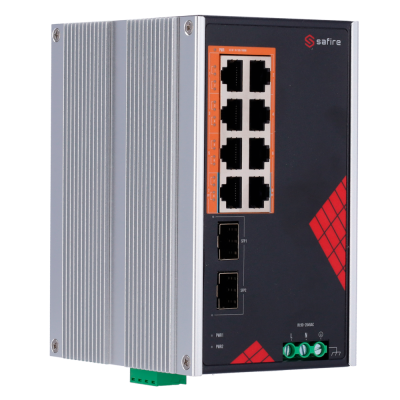 Switch industrial Safire com múltiplas portas Ethernet e SFP