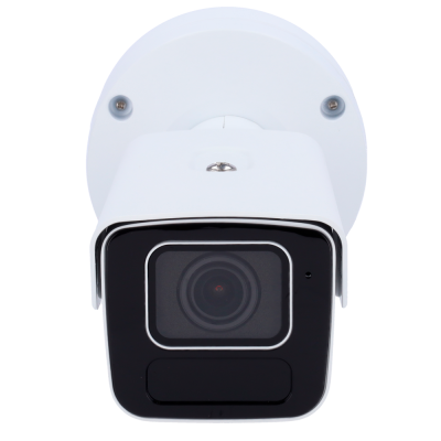 Câmara de vigilância branca e preta com lente central e base para fixação