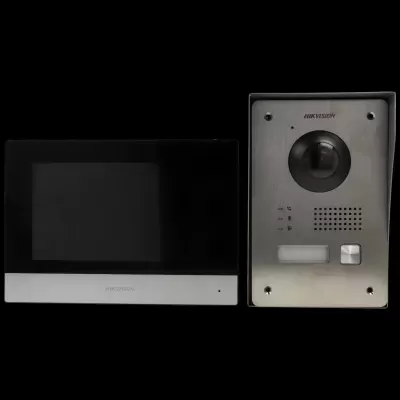 Sistema de vídeo porteiro HIKVISION com monitor e intercomunicador.