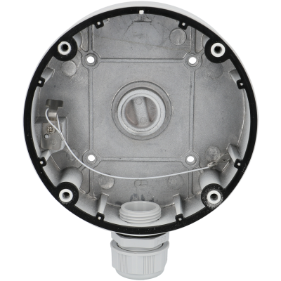 Carcaça metálica redonda preta para equipamento elétrico com fiação e entrada rosqueada branca