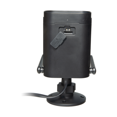 Câmara de vigilância preta com base e cabo de alimentação