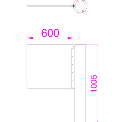 Desenho técnico de barra ou suporte com dimensões indicadas em mm